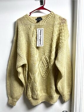 Peter England Soft Yellow Cable-Knit Pullover